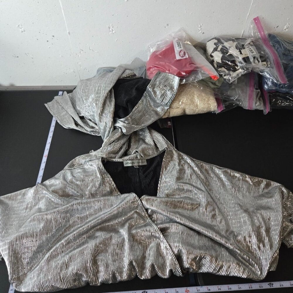 Absolutely Famous Silver Maxi Dress Plus Size 2X Holiday Metallic Faux Wrap Date - Picture 8 of 13